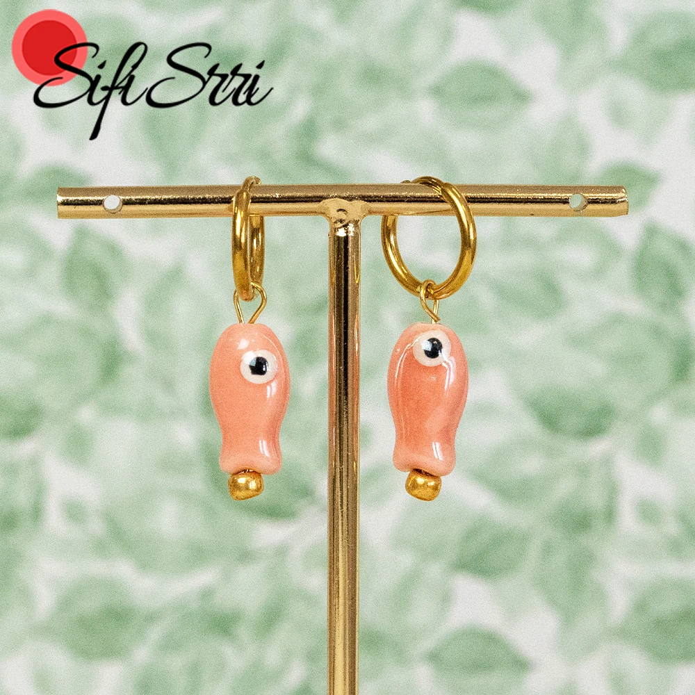Sifisrri Ocean Theme Ceramic Earrings For Women Girl Stainless Steel Jewelry Starfish Turtle Pendant Trendy Elegant Wedding Gift