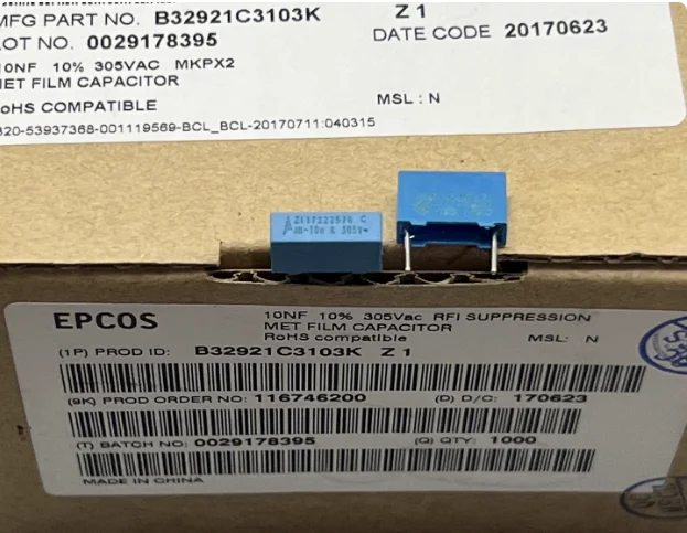 

30pcs/lot EPCOS capacitor B32921C3103K B32921 X2 MKP 10NF 305VAC 103K P10MM free shipping