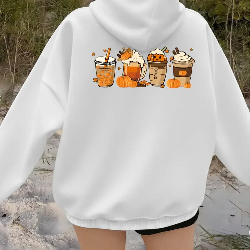 Halloween hoodie abóbora tempero latte gráfico moletom com capuz aconchegante manga longa pulôver das mulheres outono inverno casual streetwear