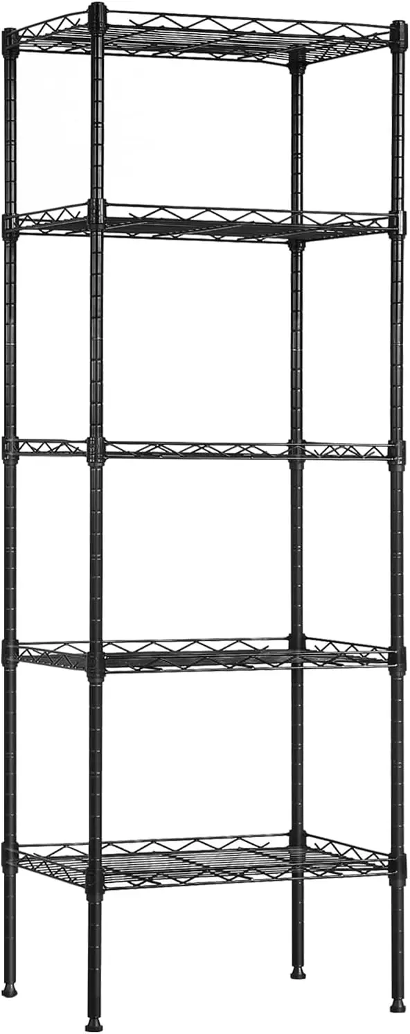 

Полки для хранения с 5 полками, регулируемые стеллажи, проволочные стеллажи, металлические полки, 11,8 дюйма x 16,7 дюйма x 47,6 дюйма, черный