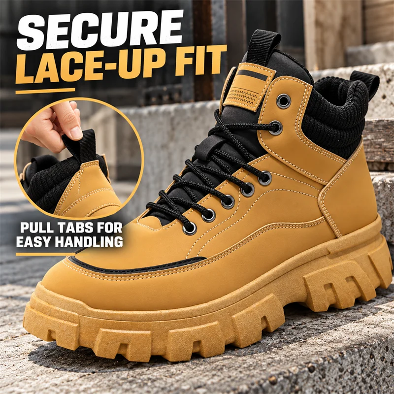 Men's Ankle Boots Casual High-Top Sneakers Non-Slip Walking Shoes Hard-Wearing Platform Boots Outdoor Board Shoes Footwear