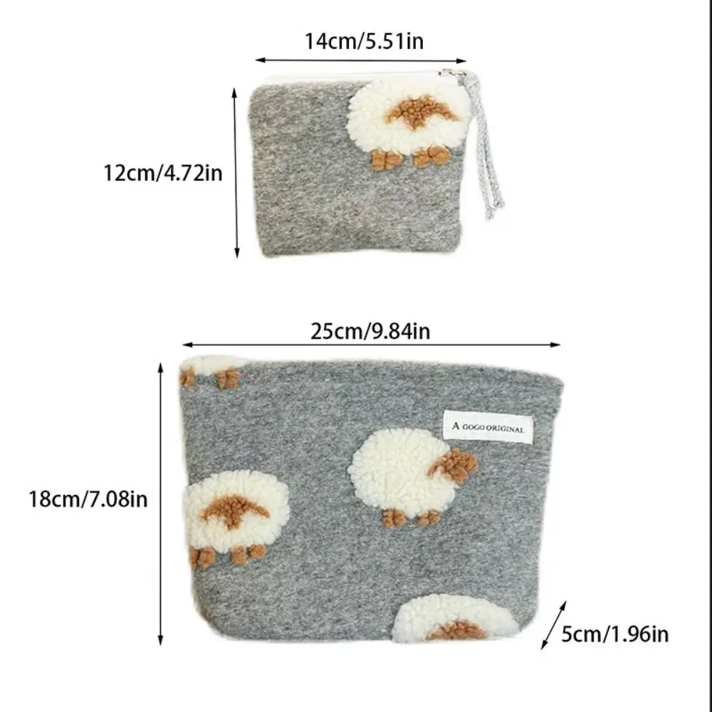 Borsa per il trucco con fiori di pecora cartone animato Borsa per cosmetici in lana grigia Borsa da toilette multifunzionale di grande capacità Bussness da viaggio