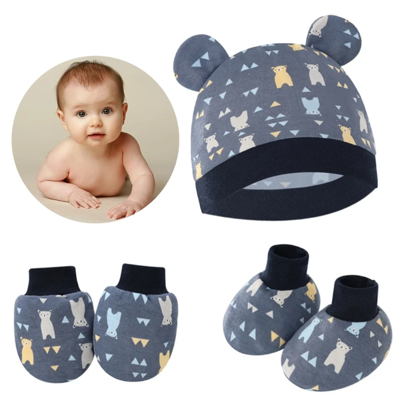 Soft & Breathable Baby Bonnet with Matching Mittens & Gloves Scratch-resistant Infants Hat and Gloves Set for 0-6 Month A2UB