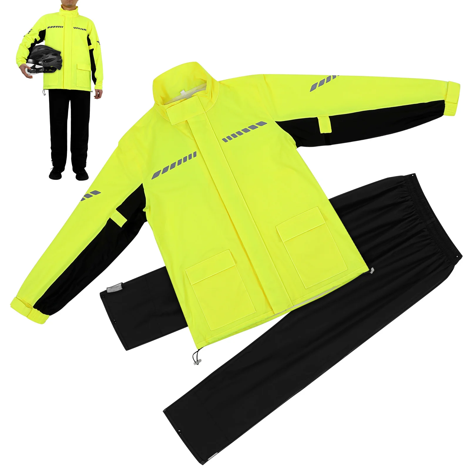 

1 set 1 Set Waterproof Motorcycle Rain Suit For Men Reflective Jacket Pants With Shoe Covers Night Riding Heavy Rain