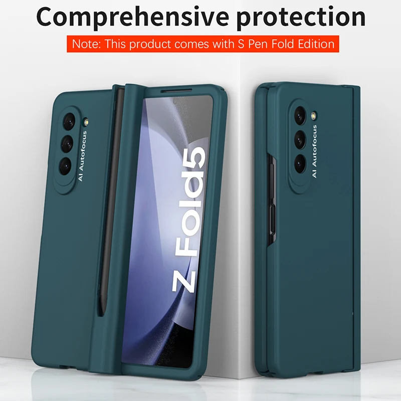 

Чехол с сенсорной ручкой для Samsung Galaxy Z Fold 5 5G, шарнирный слот для ручки, стекло для переднего экрана, защитная крышка в стиле макарон