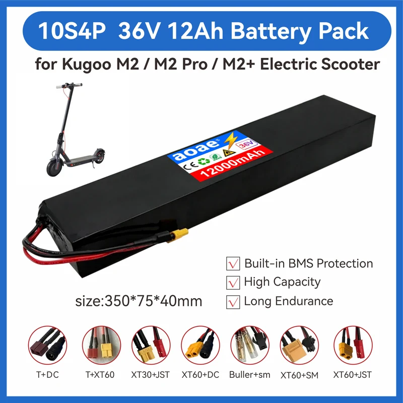 36V Lithium Battery Pack 10S4P 12Ah 14Ah 18650 Grade-A Cells 500W-1000W Built-in BMS for Kugoo M2 M2 Pro M2+ Electric Scooter