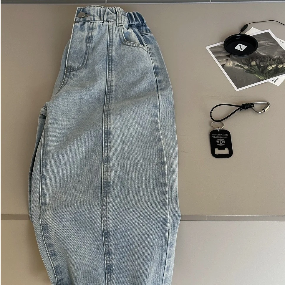 Boys Pants 2026 Spring and Summer New Childrens Clothes Korean Style Boys and Girls Fashion Light Blue Straight Jean Pants