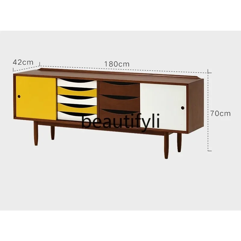 D2520 Nordic/medieval retro classic design/color matching sliding door drawer solid wood TV cabinet side cabinet