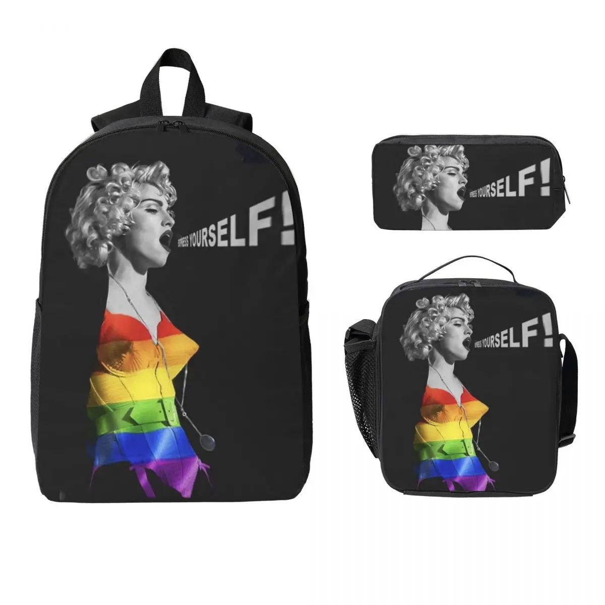 3Pcs Madonnas Confessions II 2026 School bags Set for Kids Pencil Boxes Backpack Sets with Lunch Box For School Students Daypack