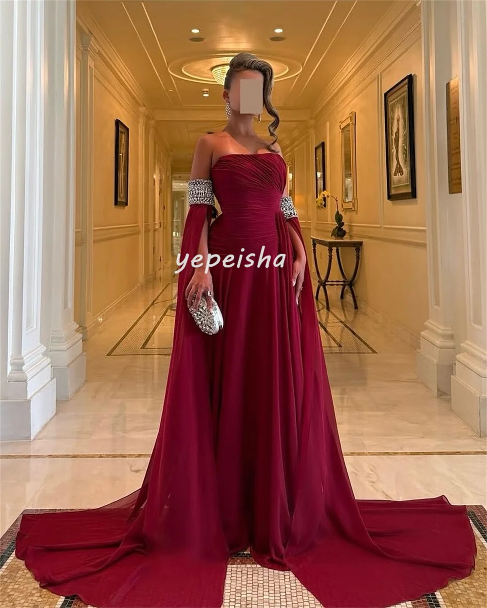 Personalizado clássico chiffon beading drapeado plissado a linha sem alças vestidos longos sob medida vestidos de ocasião retro moda requintado