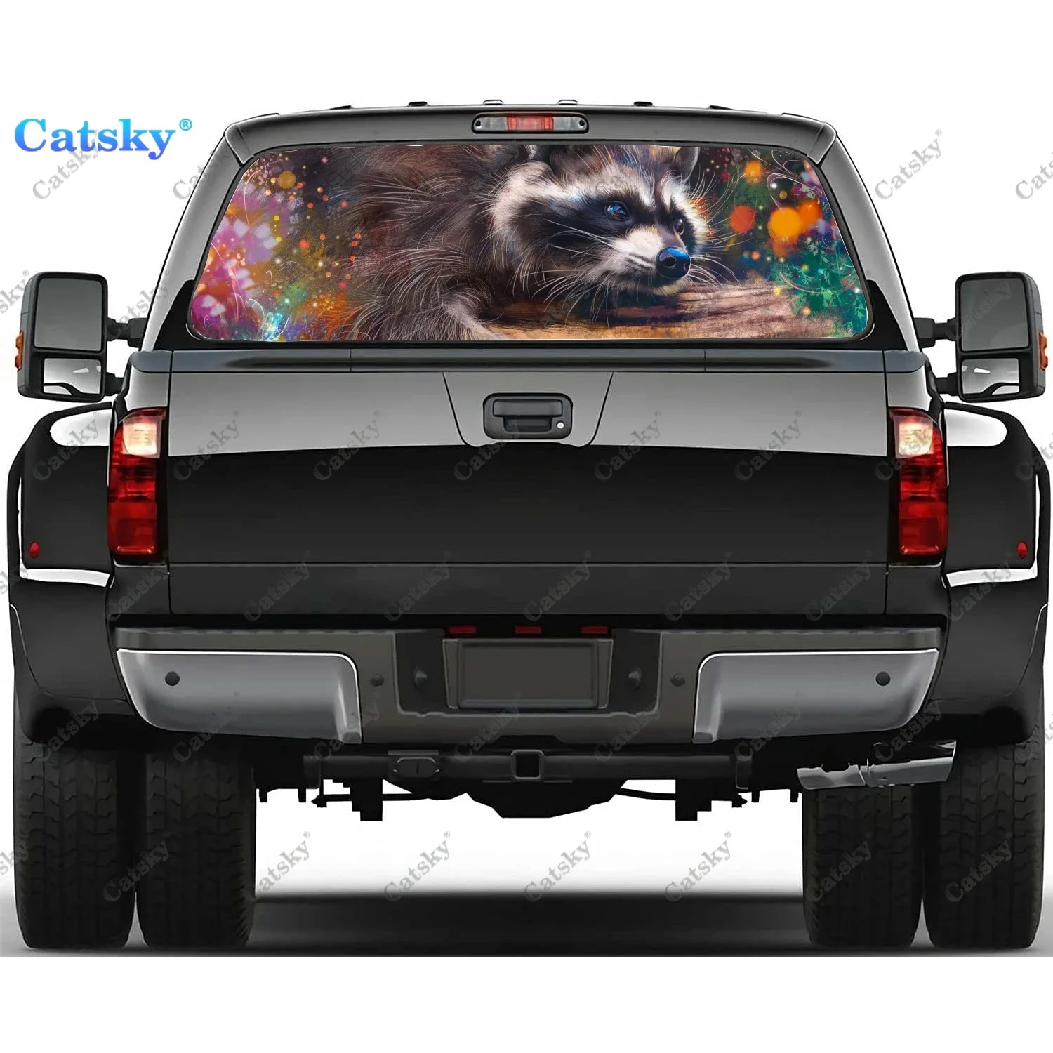 

raccoon animal Window Decal Sticker Graphic PVC Material Truck Sticker Perforated Vinyl Universal Sticker