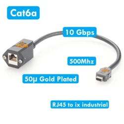Ethernet Cat6a ix industrial to RJ45 Panel Mount Cable Compatible with ix40G-A-10S-CV (7.0) Harting Amphenol for GigE Vision PoE