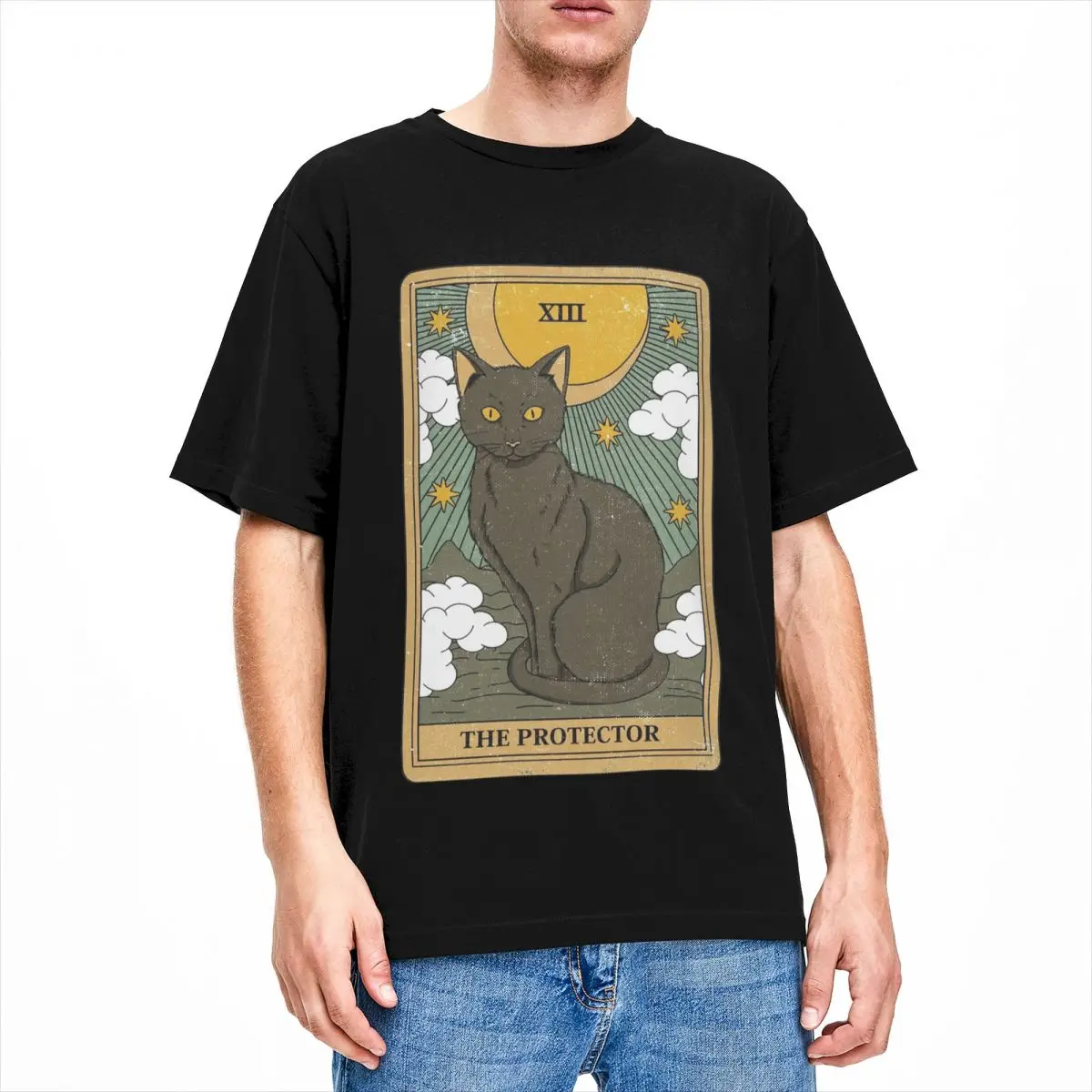 The Protector Tarot Shirt Accessories Men Women 100% Cotton Funny Black Cat Tee Shirt Short Sleeve Clothing Birthday Present