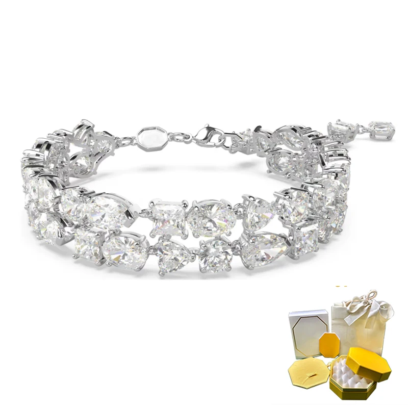 New hot selling Mesmera mixed cut white double row crystal bracelet with high-end feel, engagement surprise accessory gift