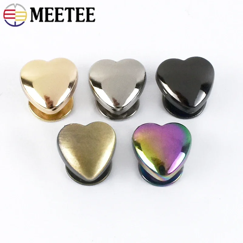 10/30Pcs Meetee 8/13mm Heart Rivet Screw Bag Clothes Hardware Handbag Decorative Studs Button Nail Metal Buckles DIY Accessories