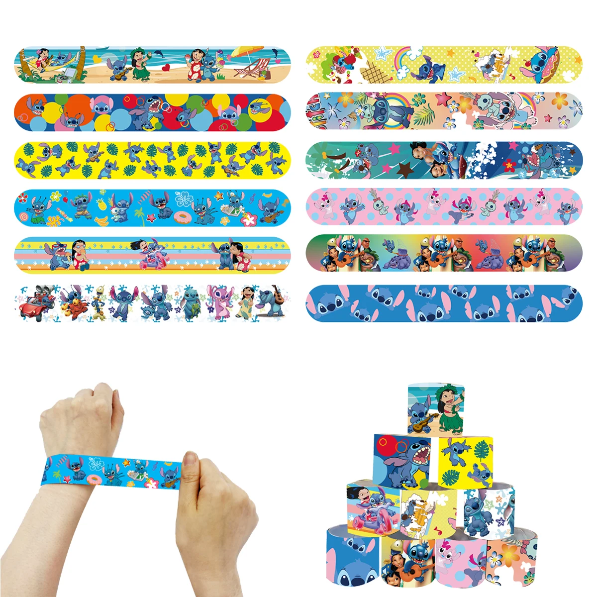 12pcs Stitch Spiderman Hello Kitty Party Favors Slap Bracelet Frozen Princess Toy Story Pokemon The Avengers Birthday Gifts