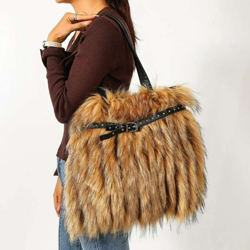 New Luxury Faux Fur Plush Handbag - Simple and Fashionable, Soft Shopping Bag - Women's Large-capacity Versatile Tote Bag