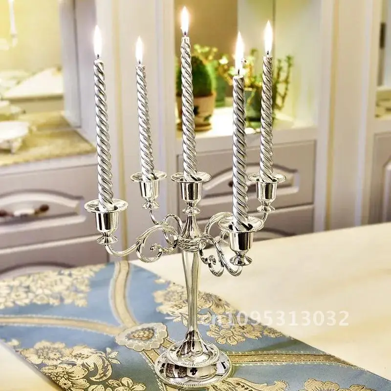 

Retro Gold Black Bronze Metal Candlestick Holder Wedding Home Dinner 3-Arm Candelabra Decor Silver Candelabra