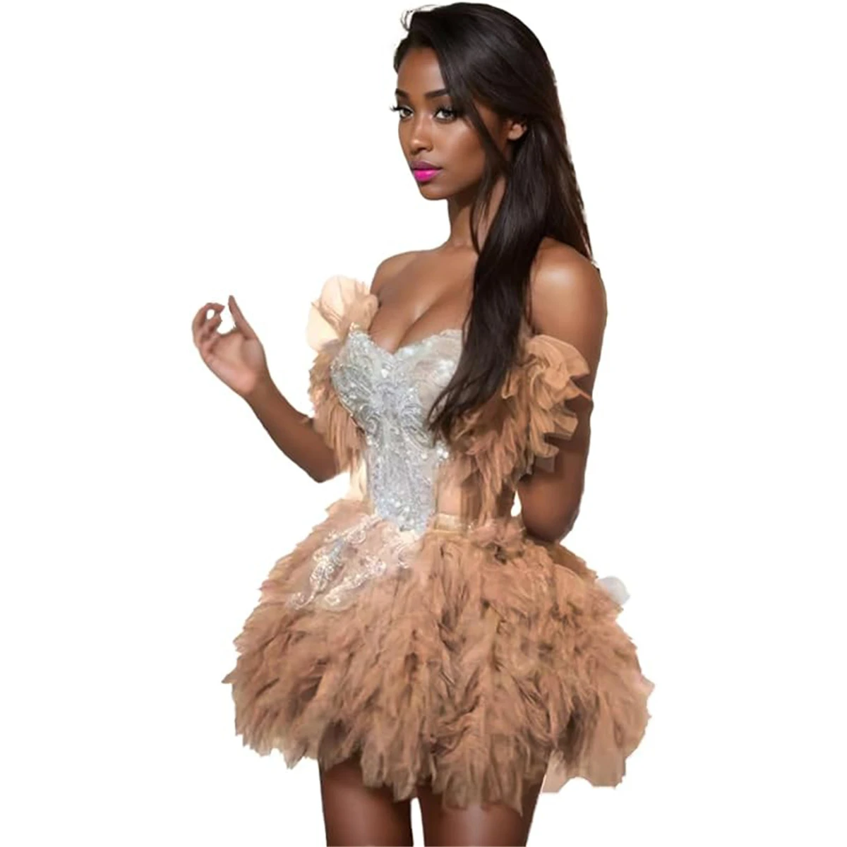 

Dancing Party Dress Bodycon Sequin Applique Gala Gown Women Pageant Fairy Evening Dress