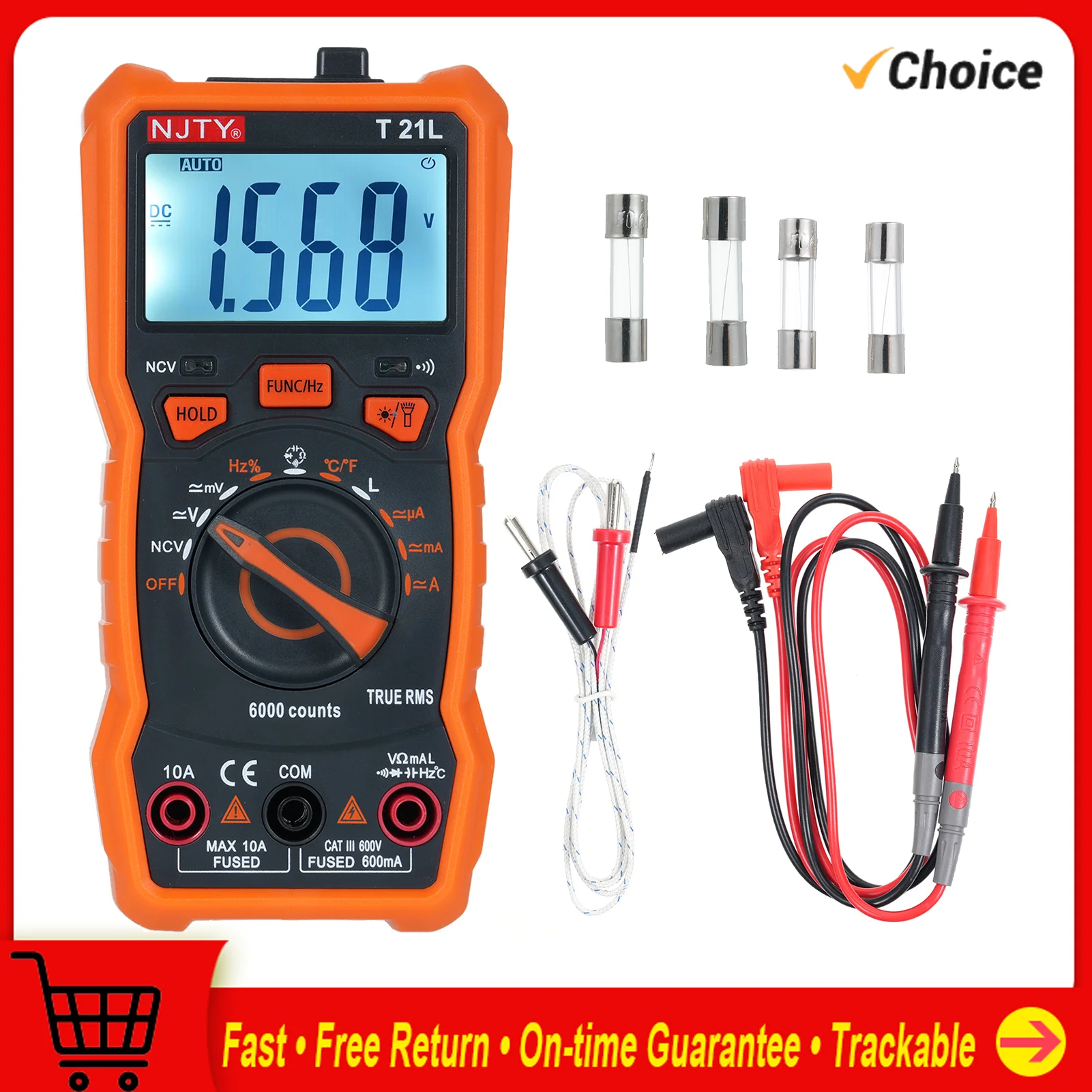 NJTY T21L LCR Digital Multimeter 6000 Counts Smart Burn-Proof High Precision Protection Handheld Voltmeter Tester Multimeters