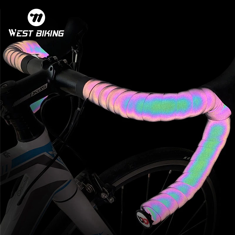 

WEST BIKING Bicycle Handlebar Strap Reflective Discolor Bike Handlebar Tape Anti-slip Shock-absorption Handle Strap Cycling Part