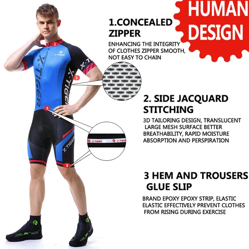 Traje corto con pechera de X-TIGER, conjunto de Ciclismo de verano, camisetas de bicicleta, Ropa transpirable para bicicleta de montaña, Maillot, Conjunto de Jersey de Ciclismo