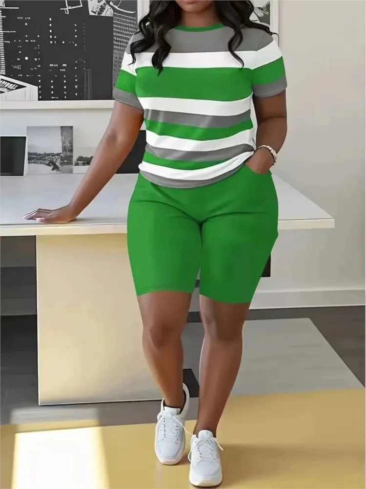 Dames T-shirt pak mode gestreepte trui korte mouwen casual 2-delige set dameskleding zomer