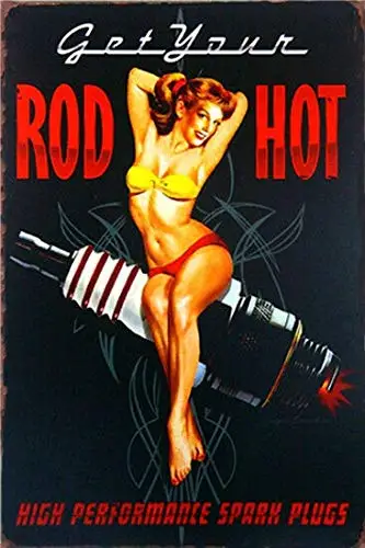 Metal Sign get Your Rod hot Spark Plug Decor Bar Pub Home Vintage Retro