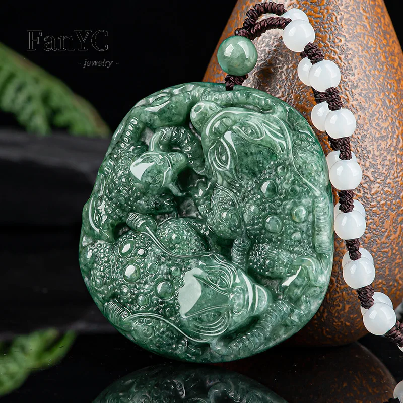 

Myanmar Jadeite Double Golden Toad Pendant Hand-carved Exquisite Luxury Charm Ice Jade Necklace Men and Women Holiday Gift