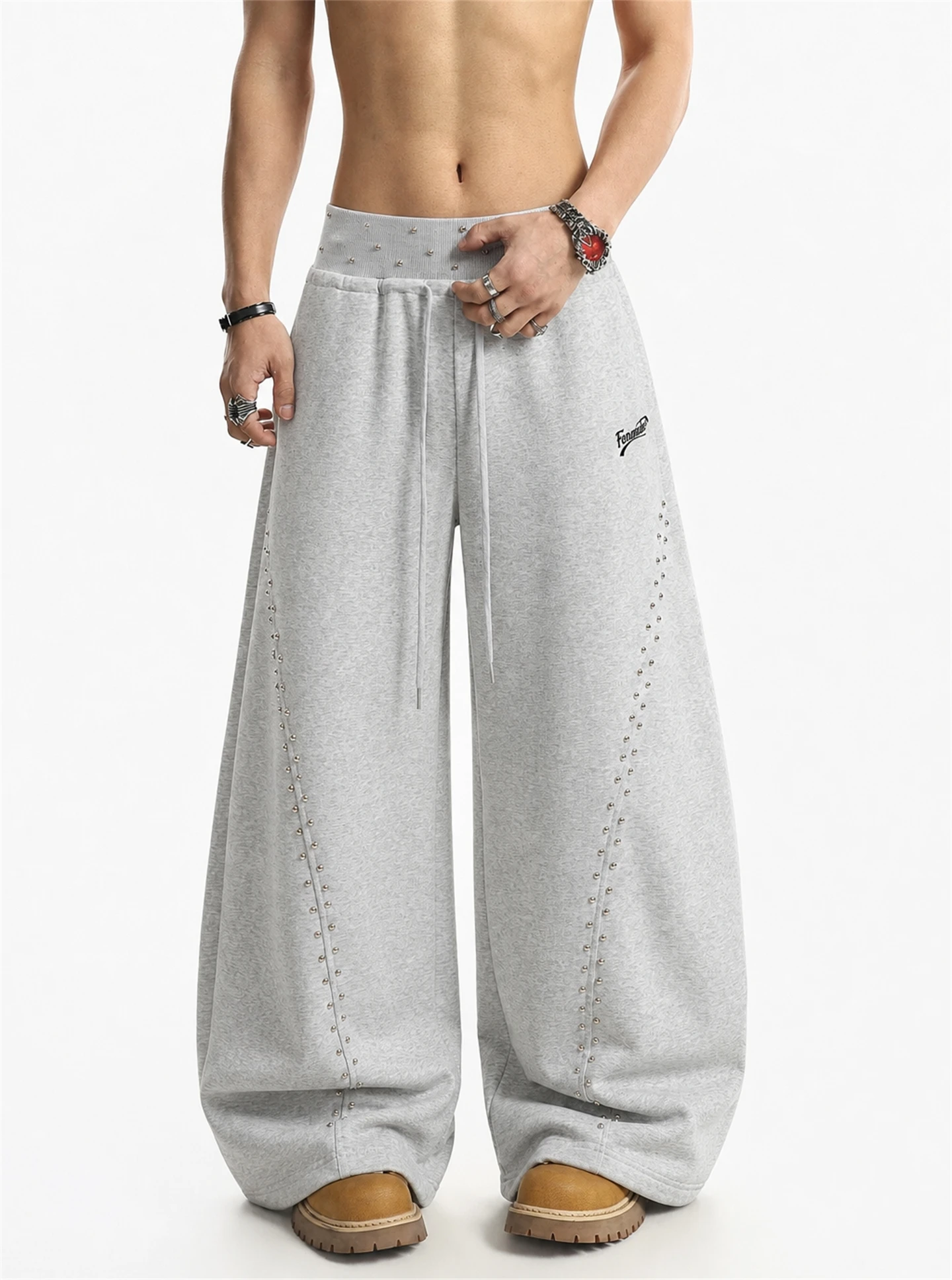 BETEBULE American High Street Embroidered Punk Sequin Sweatpants Loose Wide Leg Casual Men's Pants Straight Cut Autumn Wear