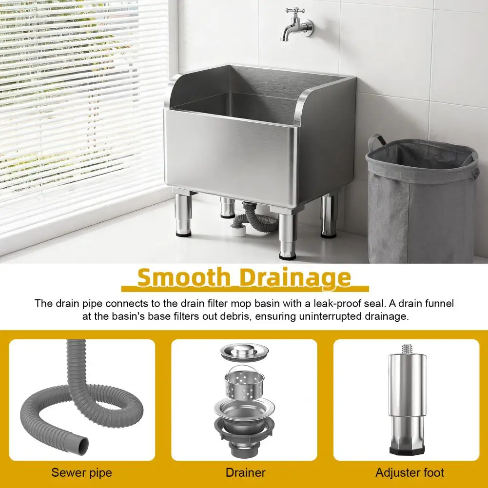 

23.6in Mop Sink Stainless Steel Kitchen Prep & Utility Sink 1 Compartment Restaurant Commercial Steel Sink W/Faucet For Home