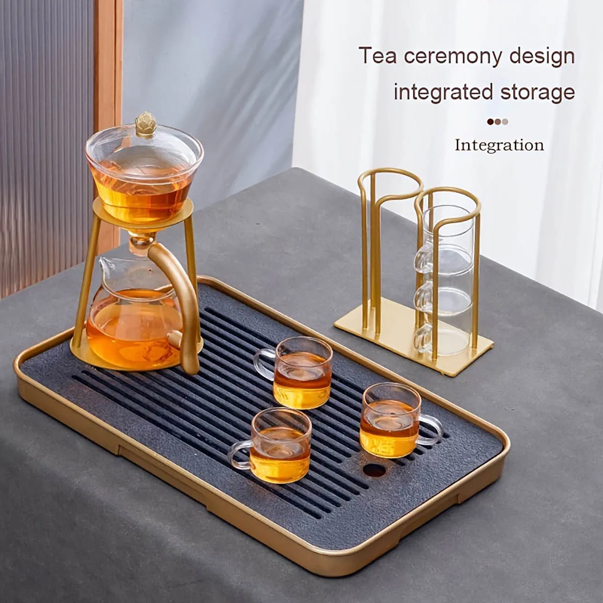 1 Set Glass Teapot Set Lazy Kungfu Tea Pot Set Semi-Automatic Drip Tea Set With Infuser Office Blooming Tea Maker Iron Base