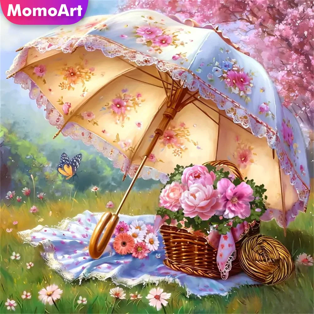 Momoart Regenschirm Diamant Stickerei Landschaft Neuankömmling DIY Mosaik Blume Acryl Bastelbedarf Kits Kunst Malerei Einzigartiges Geschenk