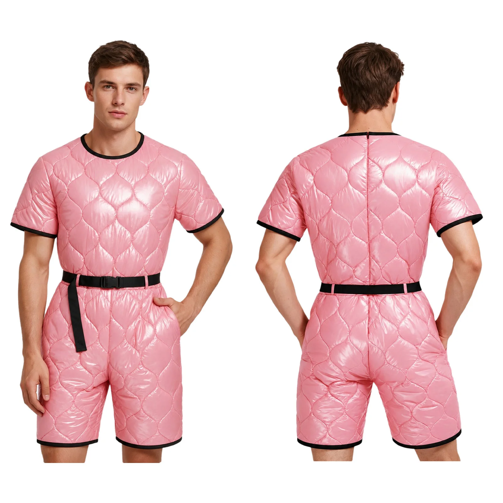 Men's One-piece Waterproof Bodysuit Water Resistant Padded Romper Rave Clubwear Sleeveless Incontinence Needs Leotard And Belt