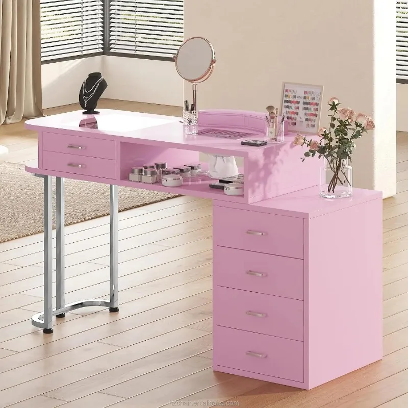 Hot Selling Pink Salon Manicure Furniture Spa Beauty Salon Station  with Drawers Nail Desk for Nail Shop Dressing Table Nail