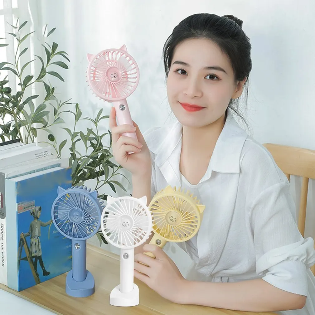 

Portable USB Desktop Fans With Base 3 Modes Mini Cat Handheld Fan Ventilation Rechargeable Cooling Fan For Travel Outdoor