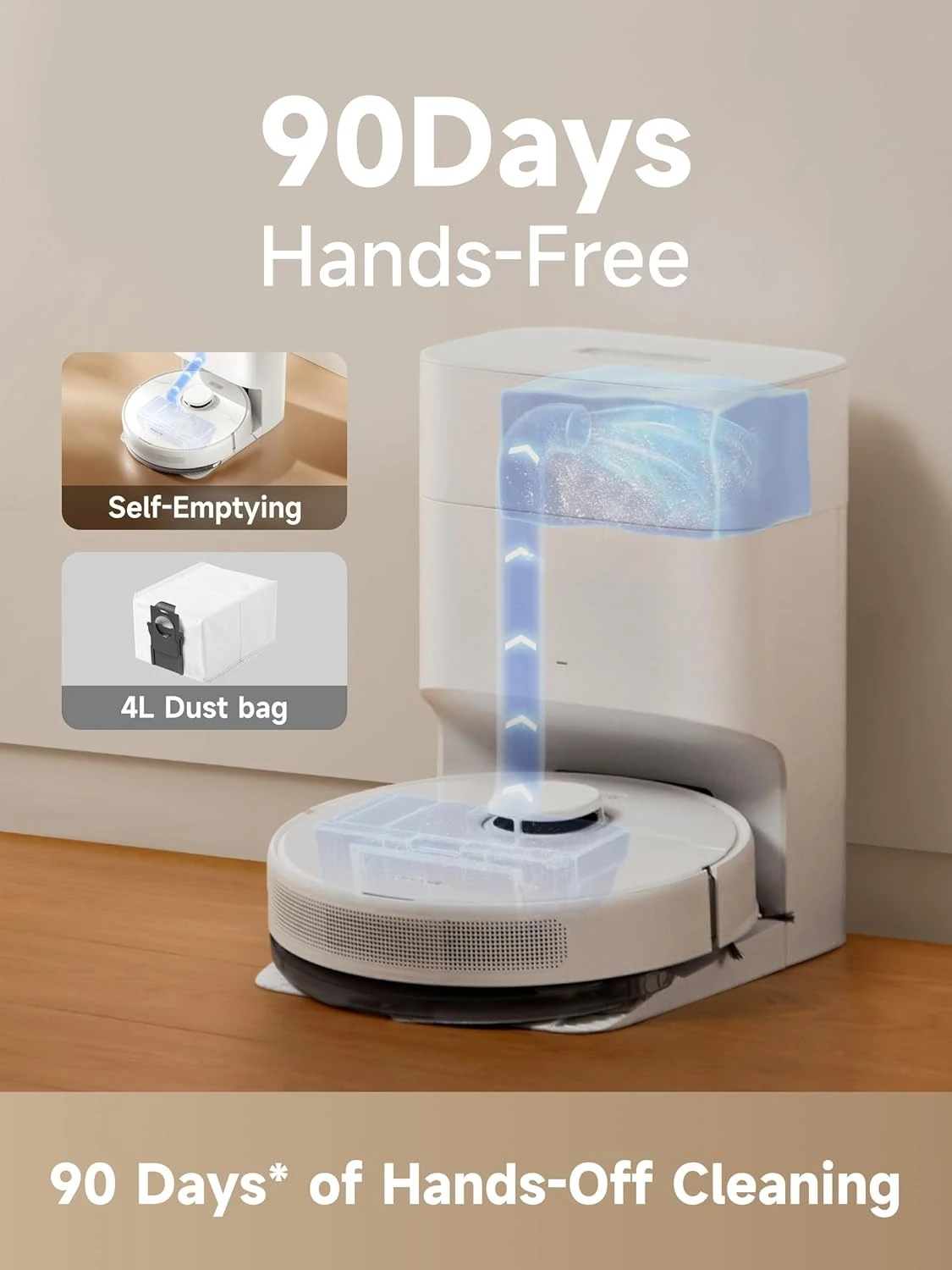 

D10 Plus Gen 2 Robot Vacuum and Mop with Self Emptying Base for 90 Days of Cleaning, 6000 Pa Suction and LiDAR Navigation,New