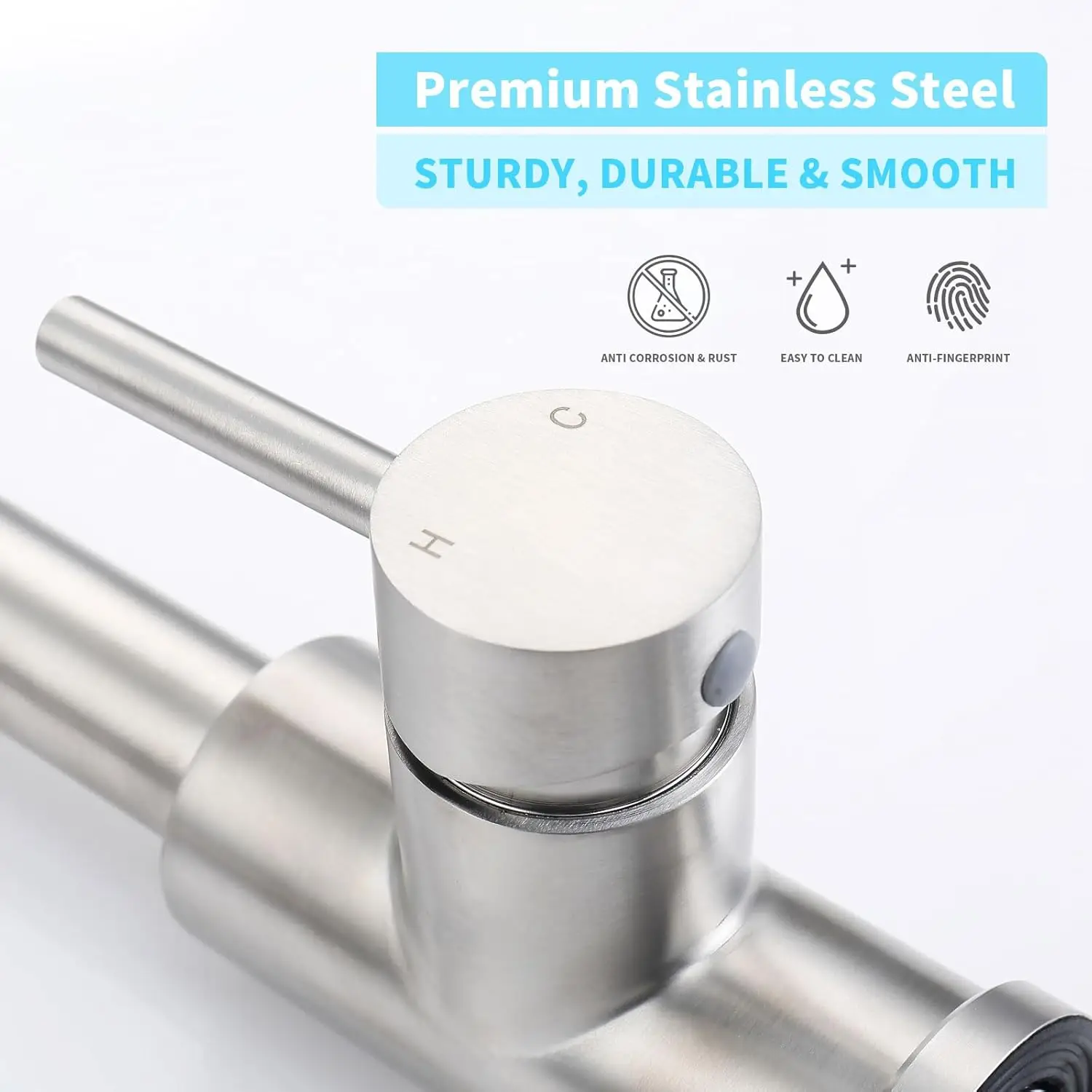 صنبور المطبخ مع بخاخ منسدل، نيكل مصقول، 360 درجة °   دوار، مقبض واحد، قوس عالي من الفولاذ المقاوم للصدأ، فتحة 1/3، منصة سطح السفينة