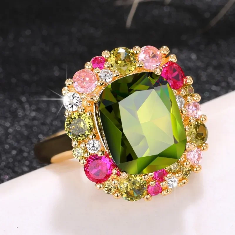 2024 Newly Colorful Green Cubic Zirconia Rings for Women Special-interested Wedding Party Gorgeous Accessories Female Jewelry