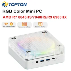 2024 Topton RGB Color Mini Computer AMD Ryzen 7 8845HS 7840HS 6900HX Windows 11 Desktop Gaming PC DDR5 NVMe SSD Mini PC WiFi 6