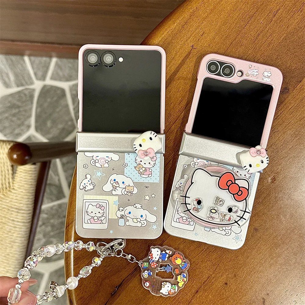 

Cute cinnamon dog Hellokitty Shake stand phone case for Samsung Galaxy Z Flip 7 6 flip 6 5 Z Flip 5 4 3 cover For Magsafe Holder