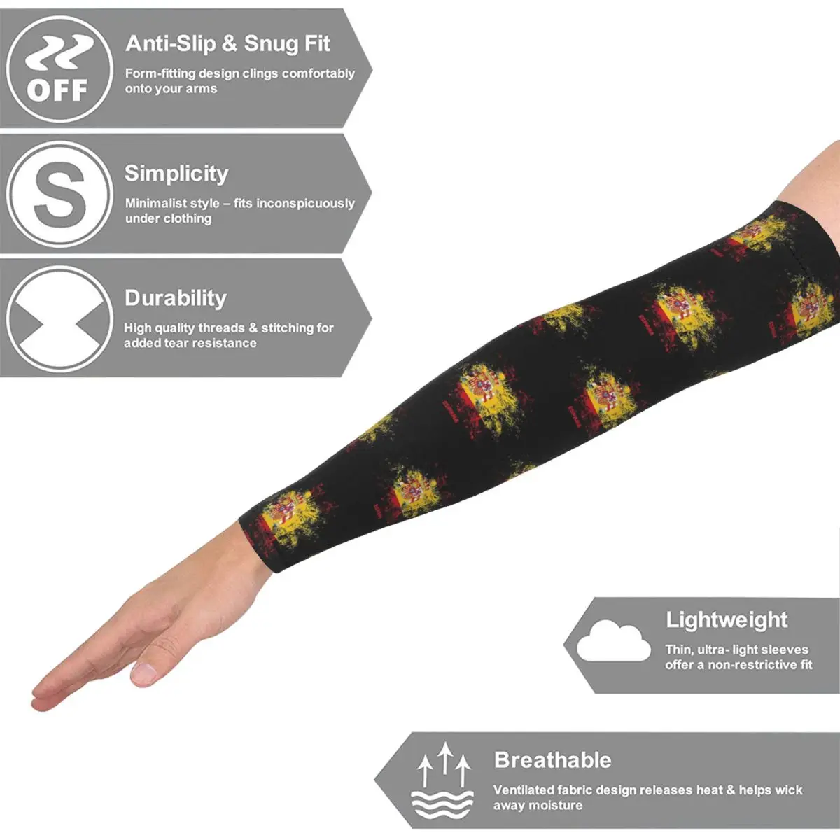 Spain Watercolor Spaniard Flag Spanish Outfit Outdoor Arm Sleeves Sun UV Protection Cover Summer Cycling Tattoo Sleeves