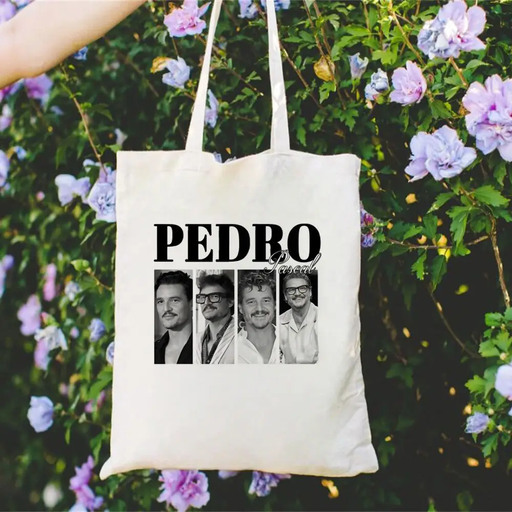 Pedro Pascal Canvas Tote Bags Durable Promotes Library Personalized Unique Pattern Shopping Bag Library Durable