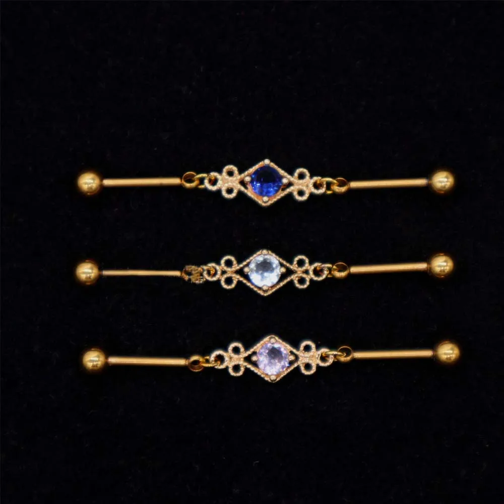 1PC  Golden Baroque  Industrial Piercing Barbell CZ Adjustable Industrial Bar Helix Piercing Cartilage Double Hole Body Jewelry