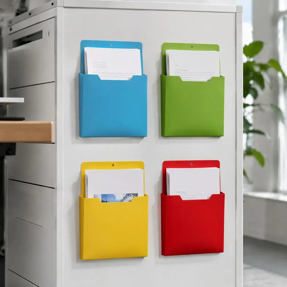 Refrigerator Storage Pocket Magnetic Mail Sorter 4pcs Magnetic File Pocket Organizer Durable Wall-mounted Storage Box for Office