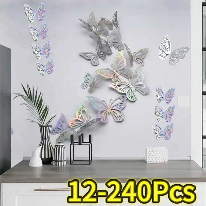 12-240pcs Butterfly for Gift Packing Decorative 3d Butterflies Decals Flower Arrangement Wall Paper Ornament DIY Wrapping