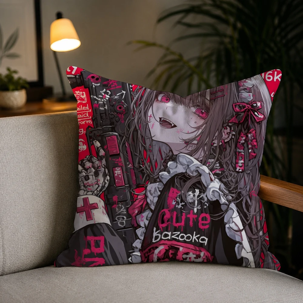 Cyberpunk Samurai Maid GirlPillow Case Plush Pillow Cases Home Decoration Pillow Cover for Sofa Bed Chair Living Room