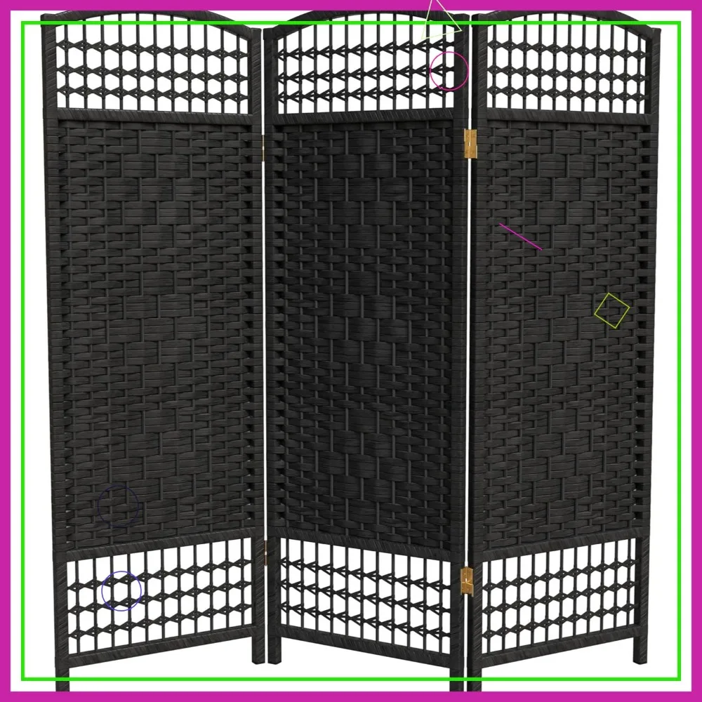 

4-футовый черный складной экран с коротким волокнистым плетением, 3 панели для домашнего декора