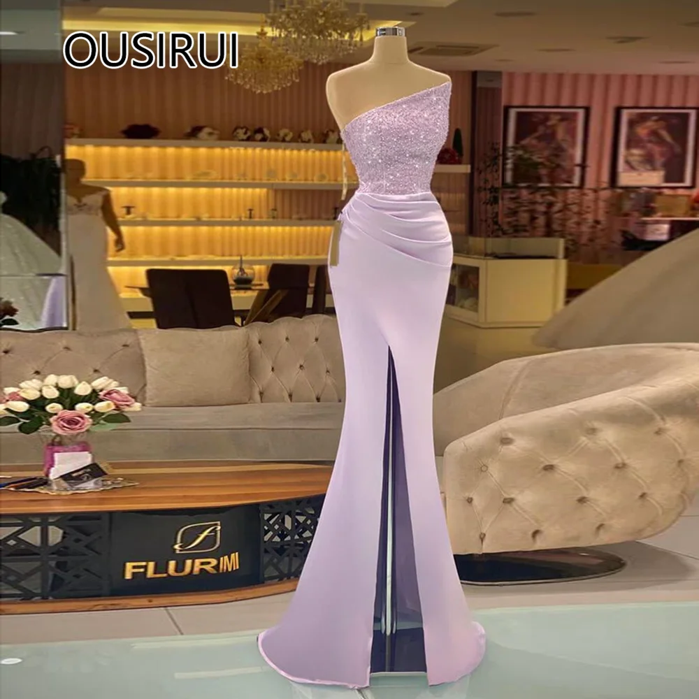 

OUSIRUI Гламурное атласное плиссированное вечернее платье на одно плечо, платье для выпускного вечера с боковым разрезом и блестками, платье для выпускного вечера, платья de festa