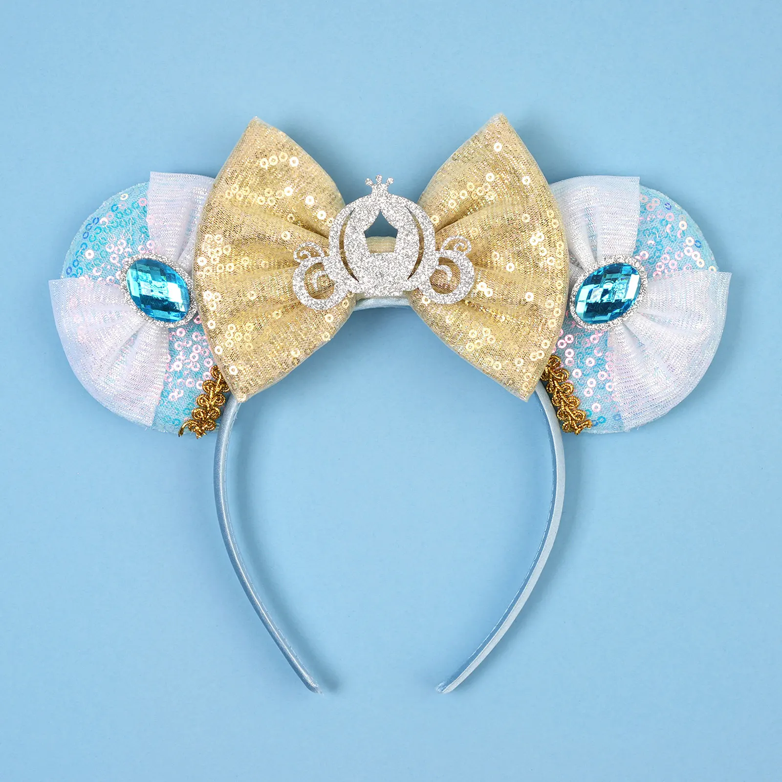 Cinderella-Kutsche Mickey Mouse Ohren-Haarband 5 Zoll Pailletten-Schleifen Mädchen Erwachsene Kinder Party Cosplay Haaraccessoires Prinzessinnen-Haarbänder